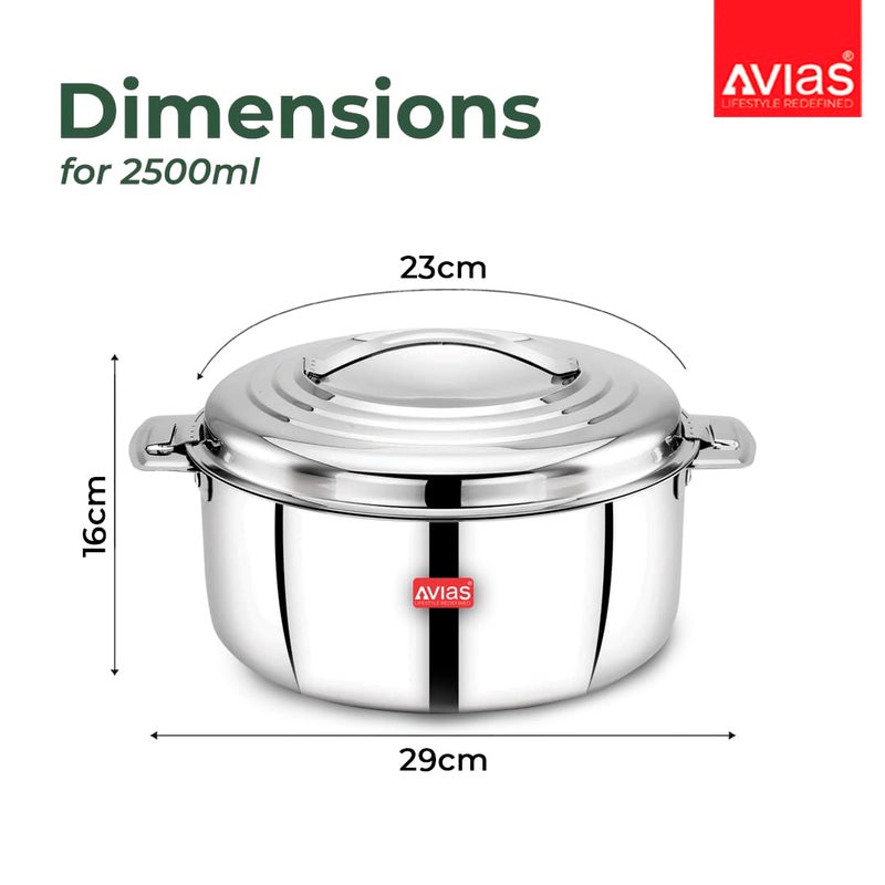 AVIAS Platina Premium 2500 ML Double Wall Insulated Stainless Steel Casserole Hot Pot for RotiRiceGravyCurry Silver Hot Box with Steel Lid Retains Temperature Twist Lock - Image 5
