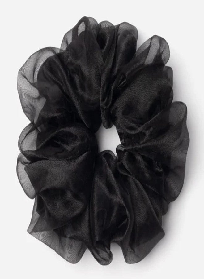 IBDA Ponytail Women Stylish Black Organza/Satin Scrunchie Uber size, same as pic, anti hair breakage, quality time elastic, handmade, for Women and Girls, - Image 2
