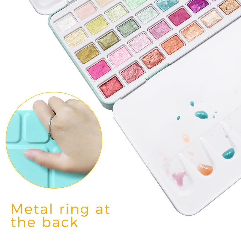 Artecho Metallic Watercolor Paints, 50 Glitter Watercolor Paint Set, Water Colors Paint Adult Set with Bottom Ring for Easy Holding, Ideal for Amateur Hobbyists, Painting Lovers and Artists - Image 3