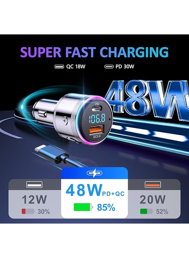 Lencent Car Fm Transmitter Bluetooth 5.3, Pd 30W & Qc3.0 18W Fast Car Charger, Wireless Bluetooth Car Adapter Music Player/Car Kit, Hi-Fi Sound & Hands-Free Calls, Supports Voice Assistant, All Metal - Image 2