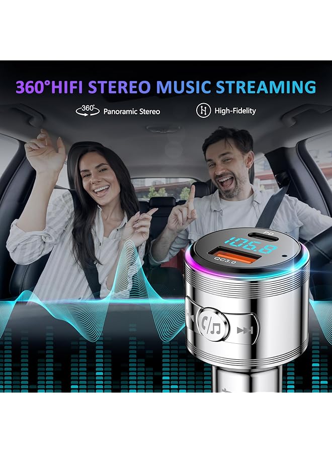 Lencent Car Fm Transmitter Bluetooth 5.3, Pd 30W & Qc3.0 18W Fast Car Charger, Wireless Bluetooth Car Adapter Music Player/Car Kit, Hi-Fi Sound & Hands-Free Calls, Supports Voice Assistant, All Metal - Image 3