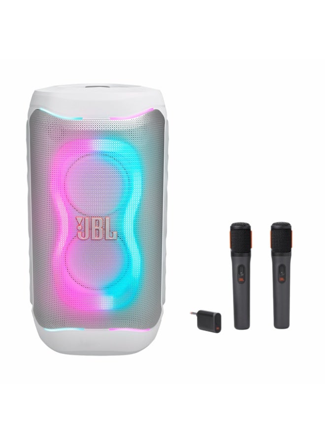 JBL PartyBox 130 Portable Party Speaker with JBL PartyBox Wireless Microphone | 200W Sound, Karaoke Ready, Dynamic Lightshow, Bluetooth Speaker – White JBLPB130WHTUK+JBLPBWIRELESSMIC white