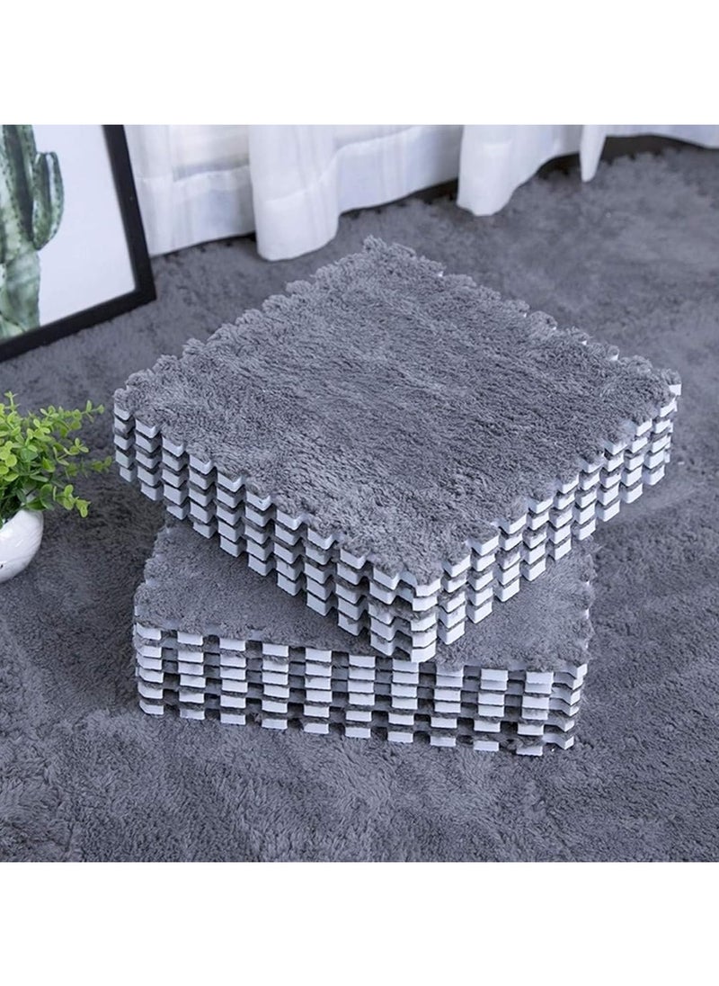 VUCATIN 12PCS Plush Foam Floor Mat for Baby Kids Thickened Interlocking Play Mat Carpet Tiles with Padding for Toddler Baby Square Soft Fluffy Tiles for Home Playroom Decoration 12" x 12" (Grey)  - Image 1