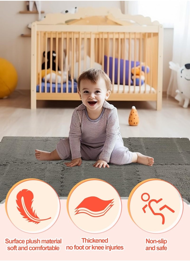 VUCATIN 12PCS Plush Foam Floor Mat for Baby Kids Thickened Interlocking Play Mat Carpet Tiles with Padding for Toddler Baby Square Soft Fluffy Tiles for Home Playroom Decoration 12" x 12" (Grey)  - Image 2
