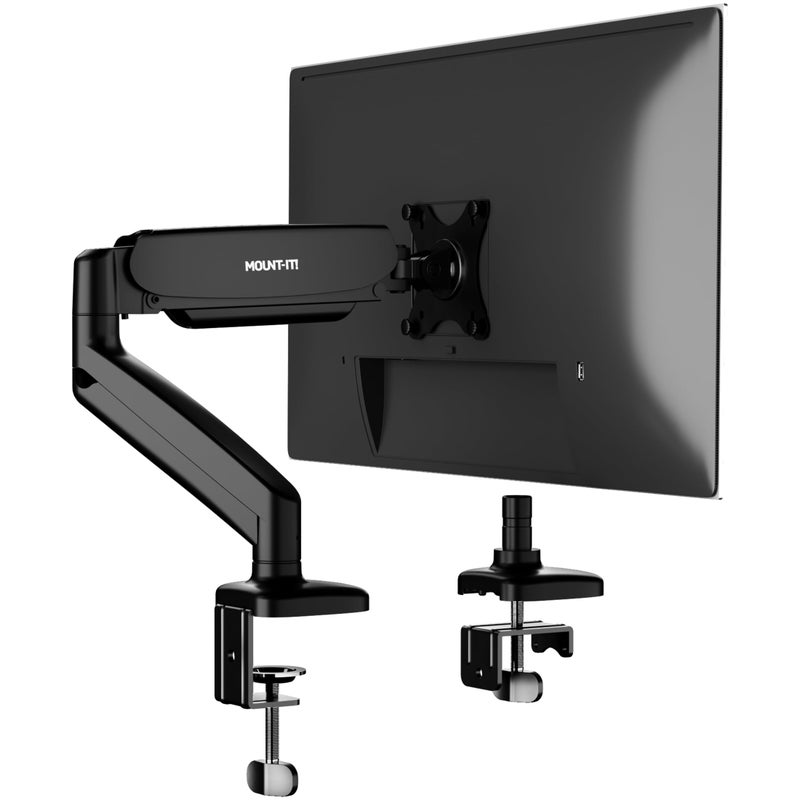 Mount-It! Monitor Arm â€“ Single Monitor Desk Mount, Articulating Gas Spring Arm, Fully Adjustable 13"-32" Screens, VESA 75x75 100x100, Clamp & Grommet Base, Holds 17.6 lbs - Image 1