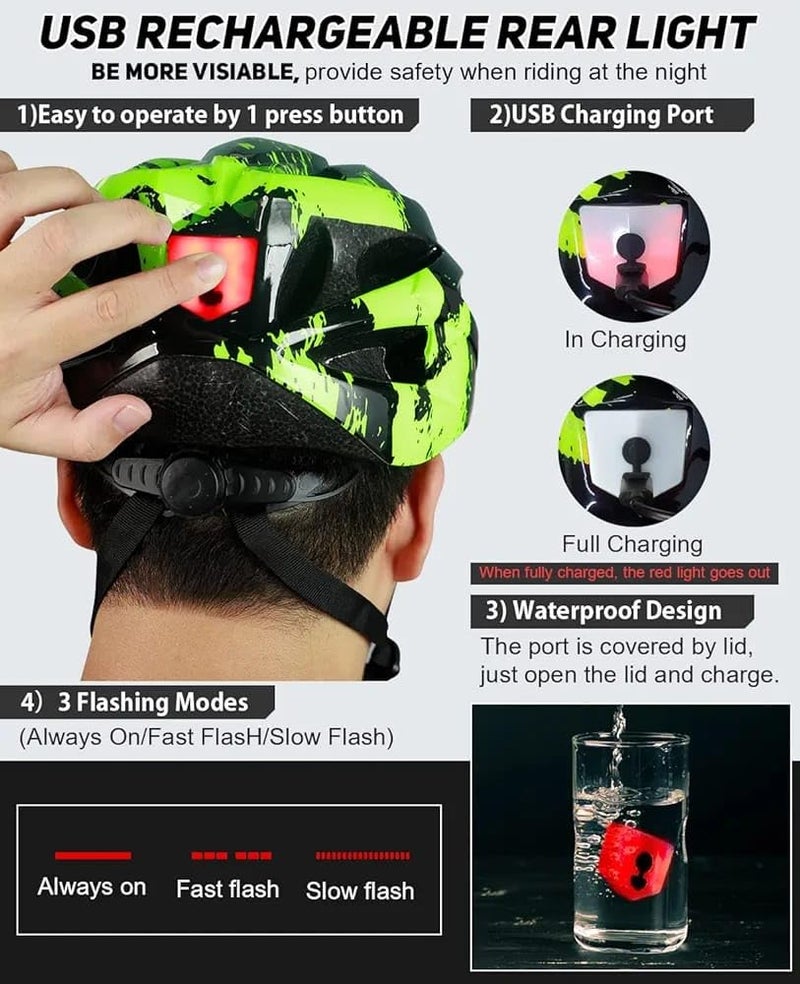 FASTPED Helmet with LED Safety Rear Light Detachable Magnetic Cycling Helmet (Green) - Image 4