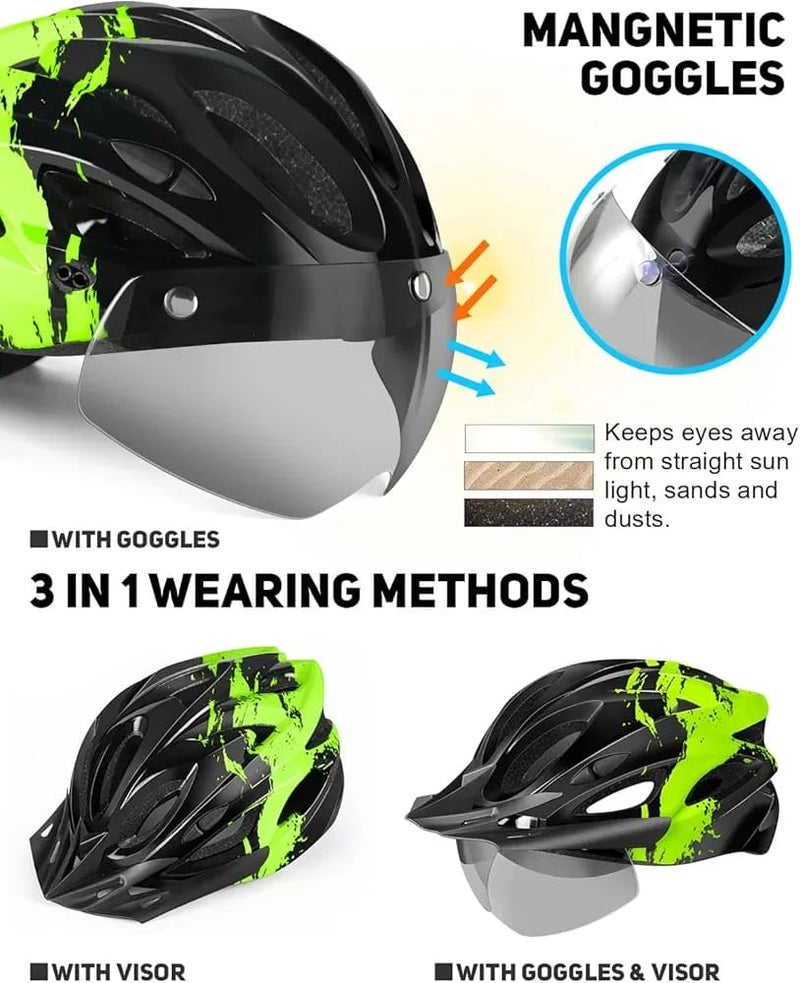 FASTPED Helmet with LED Safety Rear Light Detachable Magnetic Cycling Helmet (Green) - Image 3
