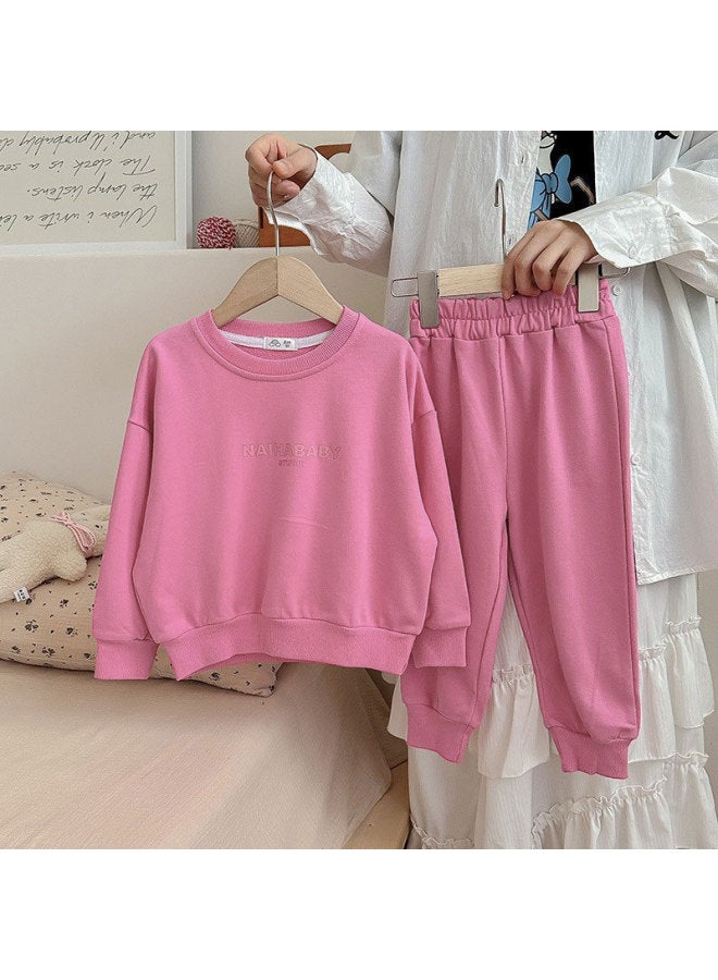 Autum New Korean Style Children's Clothing Cotton Letters Colorfulful Sweatshirts For Boys And Girls + Trousers Set
