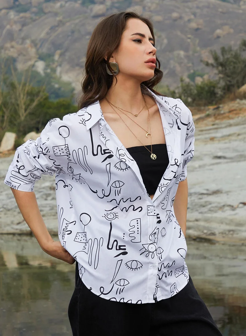 كامبوس سوترا Women's Daisy White Doodle Oversized Shirt