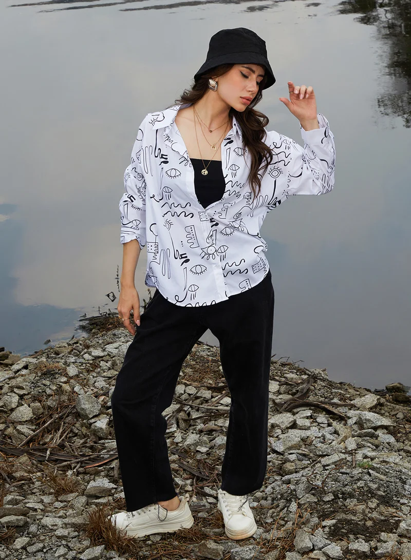 كامبوس سوترا Women's Daisy White Doodle Oversized Shirt