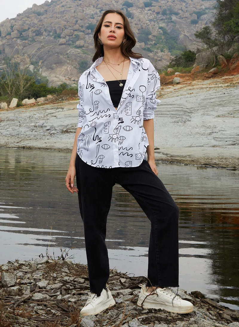 كامبوس سوترا Women's Daisy White Doodle Oversized Shirt