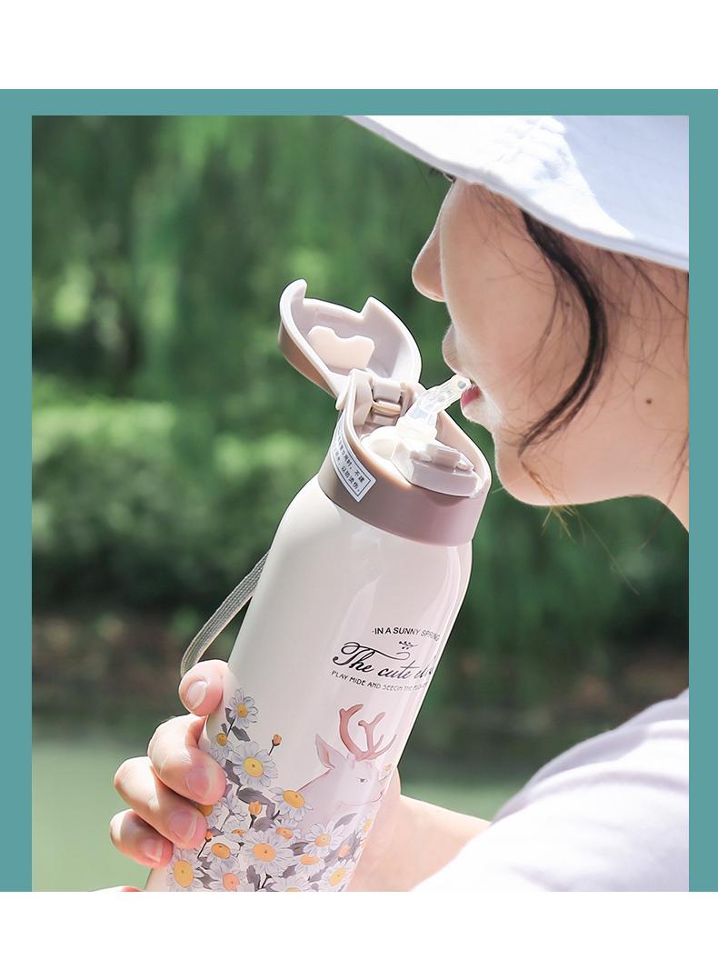 Bluejw زجاجة ماء حرارية مزدوجة الجدار مع قشة من قطعة واحدة متنوعة - Image 5