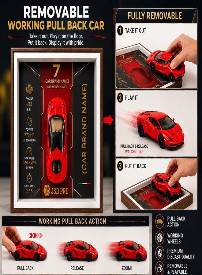 JSD PRO Diecast car Display Frame | Removable Pull Back Car | Premium 3D Shadow Box with Wall Mount & Table Stand | Collectible Decor Gift for automotive lovers - Image 2