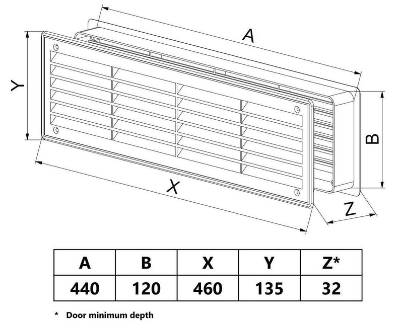 Awenta 120x440mm Internal Door Plastic Ventilation Grille Air Vent Collar Grey Colour - Image 3