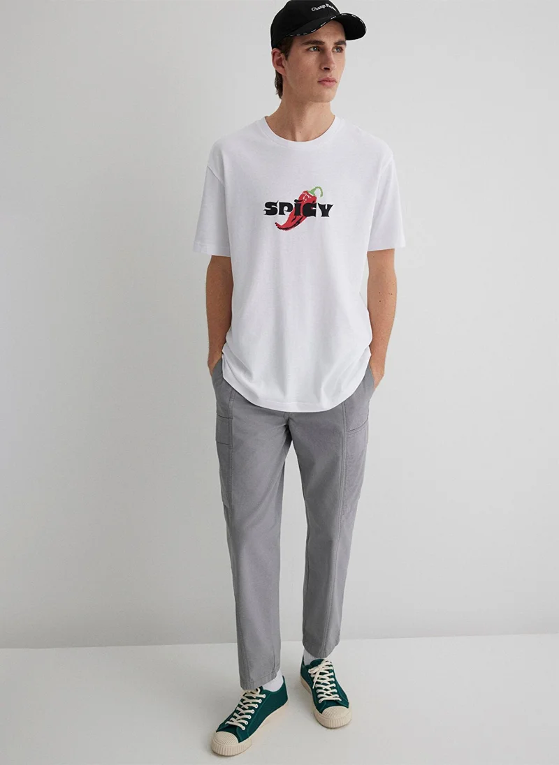 مافي Printed White T-Shirt