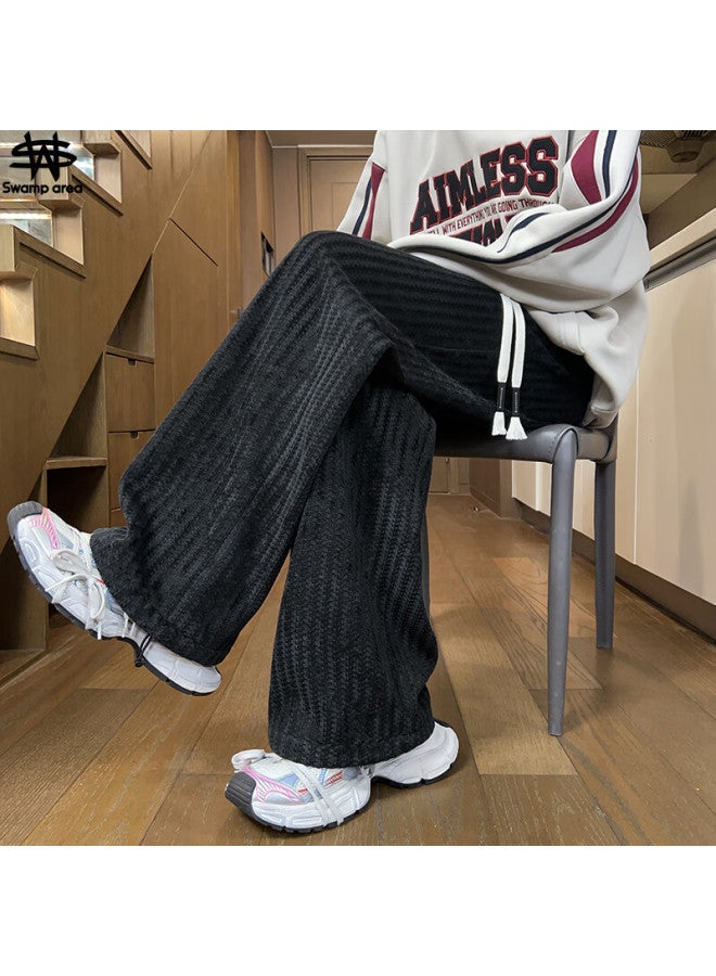 Swamp Area Black And White Striped Men's Pants Spring Autumn Trendy American Straight Loose Casual Pants Ks622 Black XL - Image 1