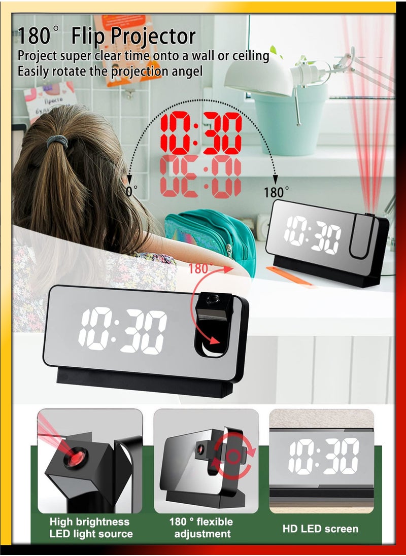 DBLEW Modern Digital LED Tabletop And Wall Ceiling Projection Alarm Clock Large Display Screen 180 Degree Wide Protector For Home Office Living Bed Room Decor Big Clock Date Day Week Temperature USB Powered  - Image 4