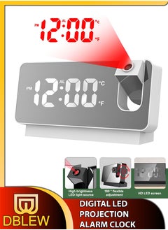 Modern Digital LED Tabletop And Wall Ceiling Projection Alarm Clock Large Display Screen 180 Degree Wide Protector For Home Office Living Bed Room Decor Big Clock Date Day Week Temperature USB Powered