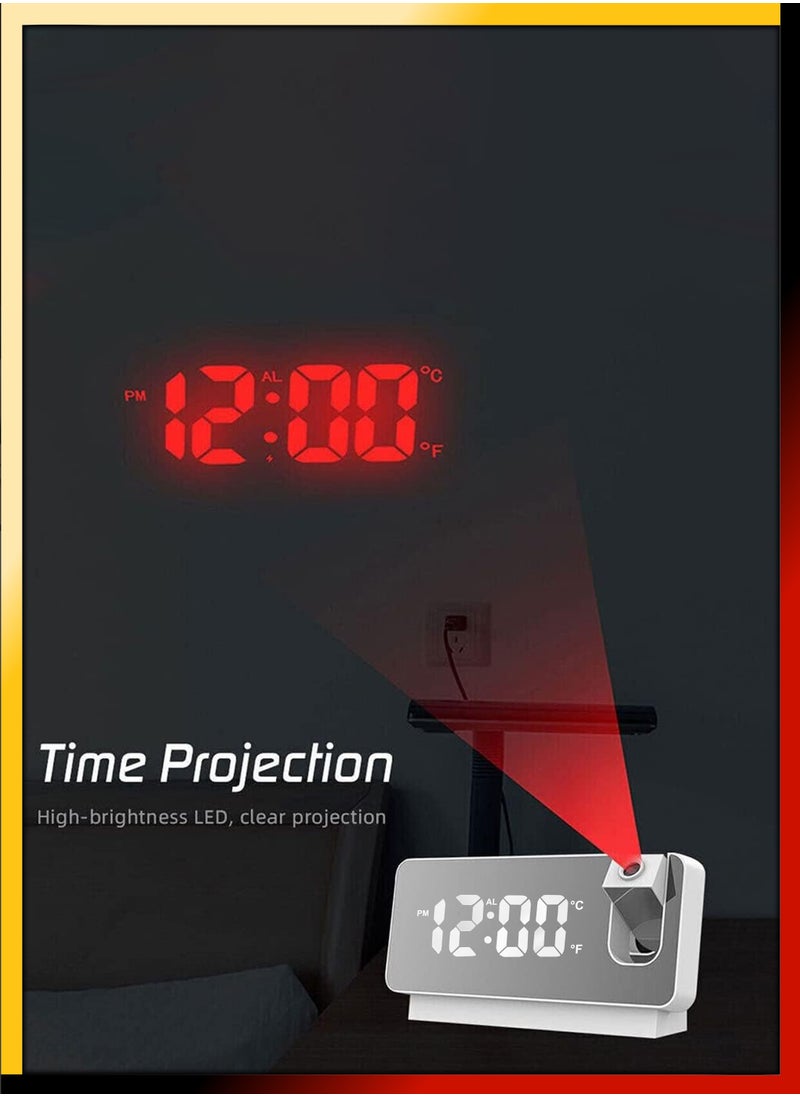 DBLEW - Modern Digital LED Tabletop And Wall Ceiling Projection Alarm Clock Large Display Screen 180 Degree Wide Protector For Home Office Living Bed Room Decor Big Clock Date Day Week Temperature USB Powered - Image 1