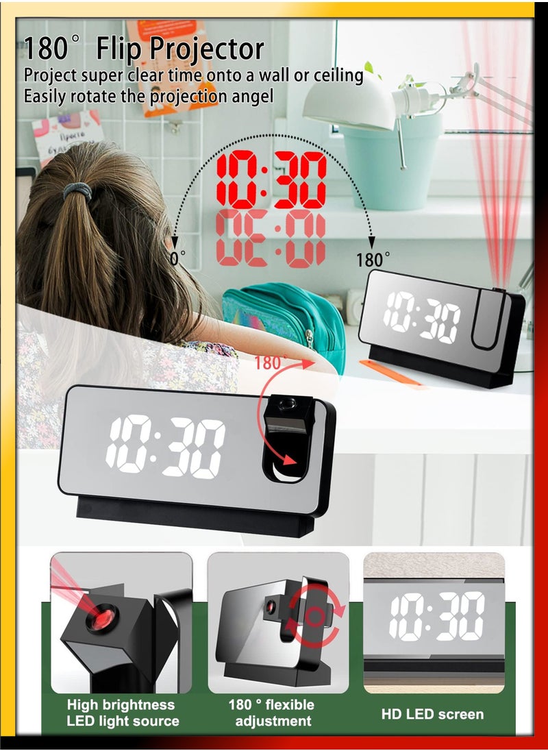 DBLEW - Modern Digital LED Tabletop And Wall Ceiling Projection Alarm Clock Large Display Screen 180 Degree Wide Protector For Home Office Living Bed Room Decor Big Clock Date Day Week Temperature USB Powered - Image 1
