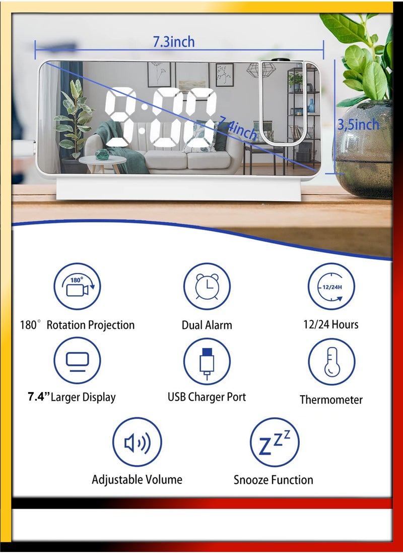 DBLEW - Modern Digital LED Tabletop And Wall Ceiling Projection Alarm Clock Large Display Screen 180 Degree Wide Protector For Home Office Living Bed Room Decor Big Clock Date Day Week Temperature USB Powered - Image 1
