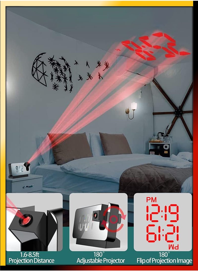 DBLEW - Modern Digital LED Tabletop And Wall Ceiling Projection Alarm Clock Large Display Screen 180 Degree Wide Protector For Home Office Living Bed Room Decor Big Clock Date Day Week Temperature USB Powered - Image 1