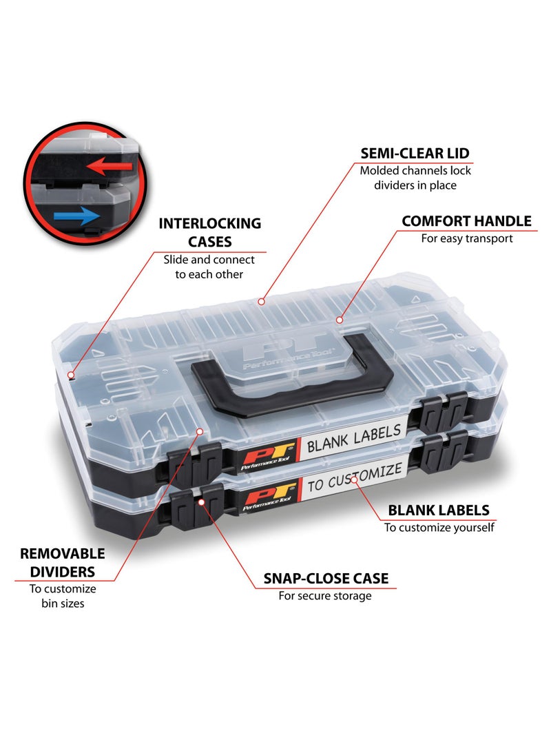Performance Tool Performance Tool W5266 Stackable Storage Bins with Removable Dividers and Secure Latches for Hardware Organization and Portability  - Image 2