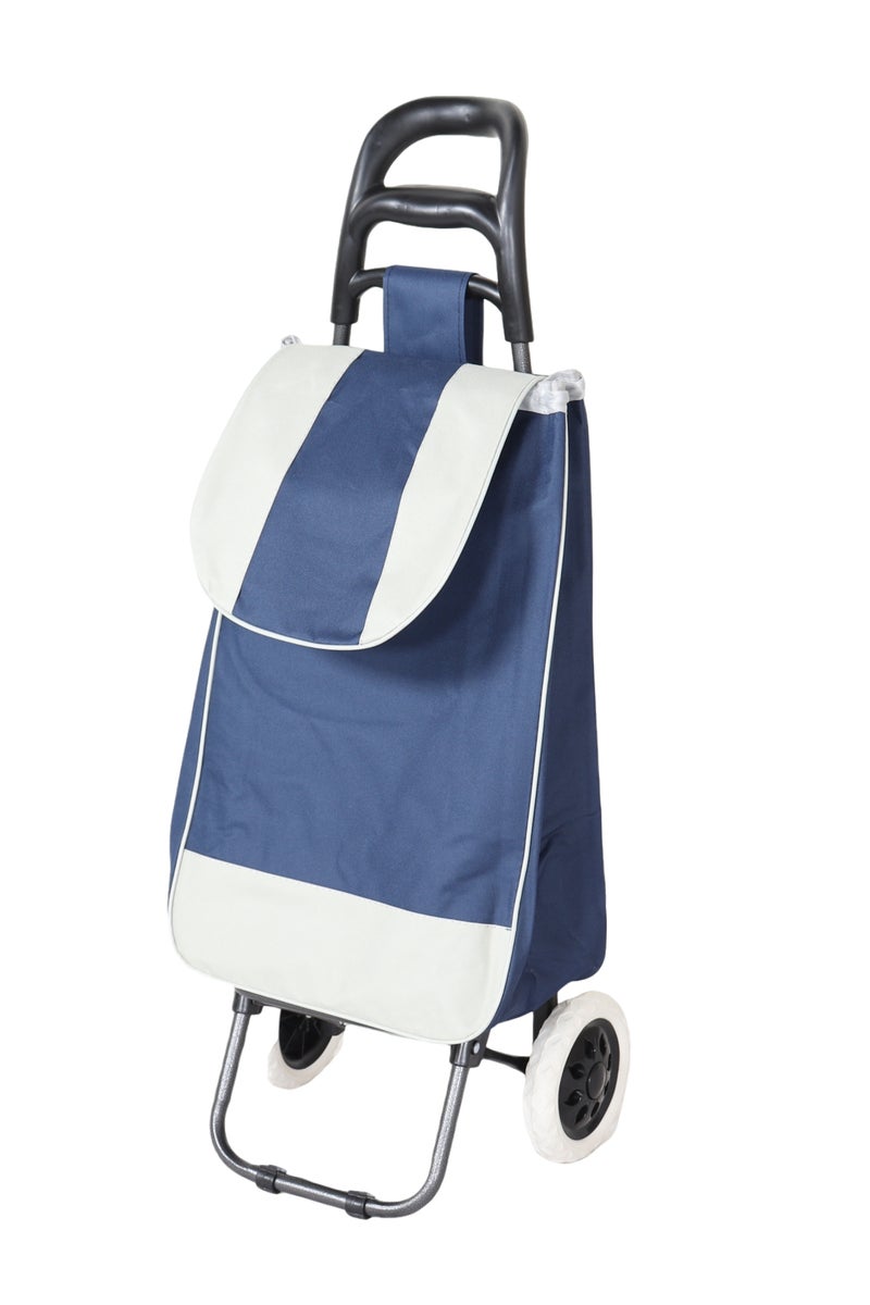 HOMEVEO Blue and White Foldable Shopping Cart - Stylish and versatile design with non-slip foam wheels and comfortable grip handle with large storage pockets. - Image 1