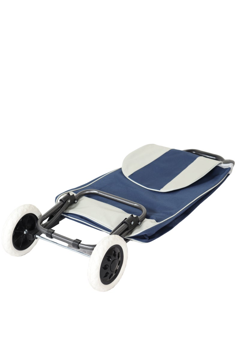 HOMEVEO Blue and White Foldable Shopping Cart - Stylish and versatile design with non-slip foam wheels and comfortable grip handle with large storage pockets. - Image 3