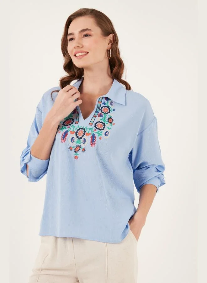 Lela Lela Cotton Regular Fit Embroidered Blouse Women's BLOUSE 611BZ0181