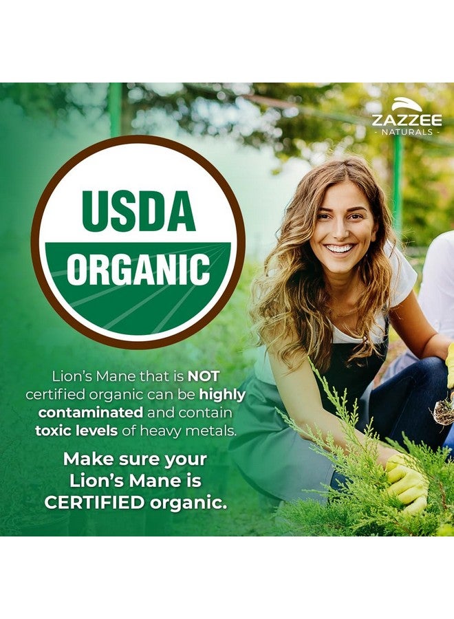 Zazzee USDA Organic Lion's Mane 20:1 Extract, 30% Polysaccharides, 16,000 mg Strength, 120 Vegan Capsules, Nootropic for Brain Health, Focus, Memory, Concentration and Immune Support, Made in The USA - Image 2