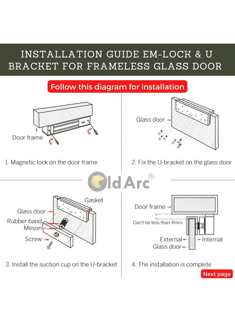 OldArc OldArc EM Magnetic Lock U Bracket Electro Magnetic Lock Glass Door600LBS EM Lock For Glass Door With U Shape Bracket2 Wire EM Lock Metal Wooden Frame Door Access Control Electric Magnetic Lock  - Image 3