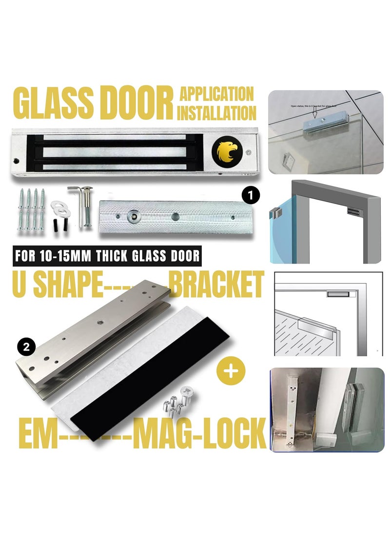 OldArc OldArc EM Magnetic Lock U Bracket Electro Magnetic Lock Glass Door600LBS EM Lock For Glass Door With U Shape Bracket2 Wire EM Lock Metal Wooden Frame Door Access Control Electric Magnetic Lock  - Image 2