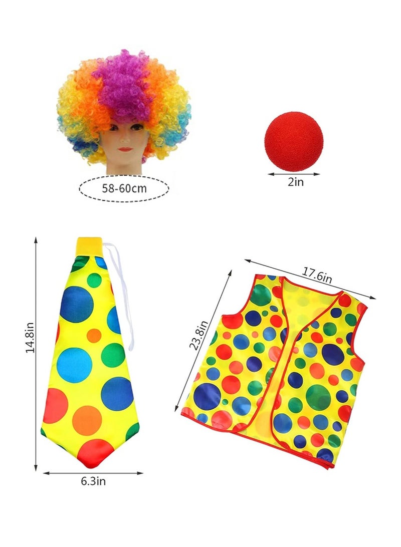 تابيت 4 قطع / مجموعة لوازم زي المهرج للأطفال والكبار ، بما في ذلك الأنف الأحمر المهرج ، الباروكة قوس قزح ، ربطة الرقبة والسترة ، الملابس المهرج لحفلات الهالوين كوسبلاي - Image 3