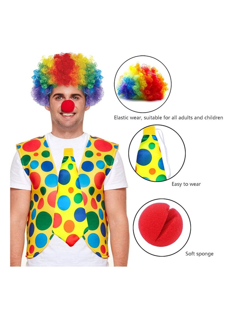 تابيت 4 قطع / مجموعة لوازم زي المهرج للأطفال والكبار ، بما في ذلك الأنف الأحمر المهرج ، الباروكة قوس قزح ، ربطة الرقبة والسترة ، الملابس المهرج لحفلات الهالوين كوسبلاي - Image 2