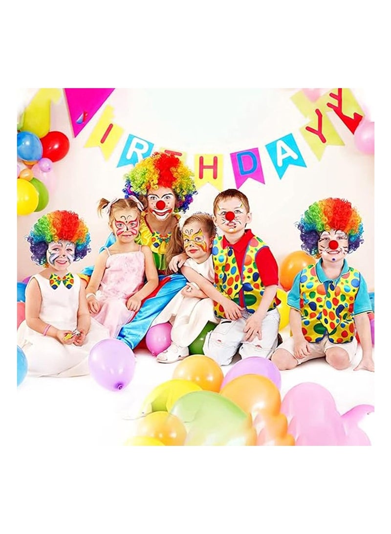 تابيت 4 قطع / مجموعة لوازم زي المهرج للأطفال والكبار ، بما في ذلك الأنف الأحمر المهرج ، الباروكة قوس قزح ، ربطة الرقبة والسترة ، الملابس المهرج لحفلات الهالوين كوسبلاي - Image 5