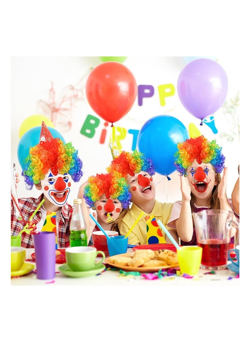 تابيت 4 قطع / مجموعة لوازم زي المهرج للأطفال والكبار ، بما في ذلك الأنف الأحمر المهرج ، الباروكة قوس قزح ، ربطة الرقبة والسترة ، الملابس المهرج لحفلات الهالوين كوسبلاي - Image 4