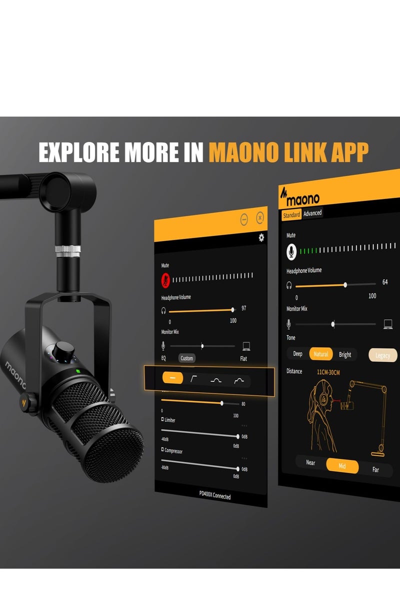 MAONO PD400X USB/XLR Podcast Dynamic Microphone – Professional Cardioid Mic with Gain Control, Mute Button & Real-Time Monitoring – Studio-Quality Sound for Streaming, Recording, and Broadcasting - Image 4