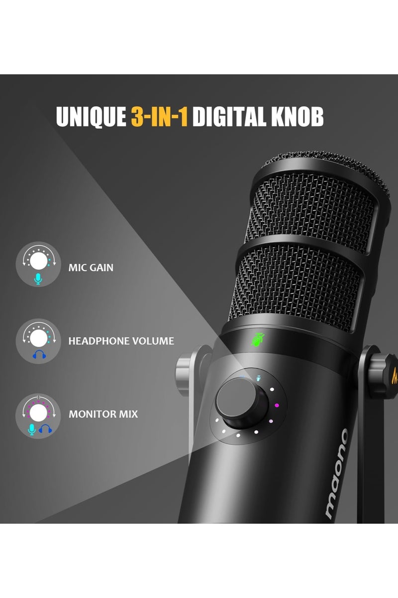 MAONO PD400X USB/XLR Podcast Dynamic Microphone – Professional Cardioid Mic with Gain Control, Mute Button & Real-Time Monitoring – Studio-Quality Sound for Streaming, Recording, and Broadcasting - Image 5