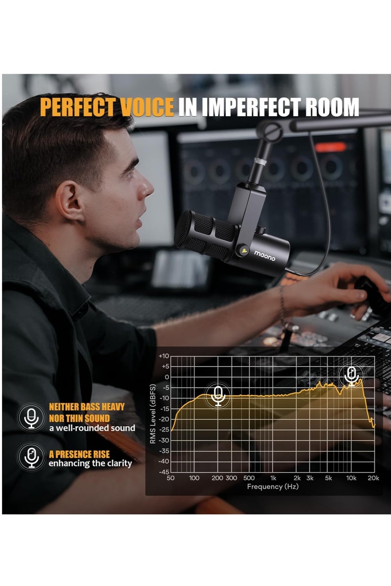 MAONO PD400X USB/XLR Podcast Dynamic Microphone – Professional Cardioid Mic with Gain Control, Mute Button & Real-Time Monitoring – Studio-Quality Sound for Streaming, Recording, and Broadcasting - Image 3