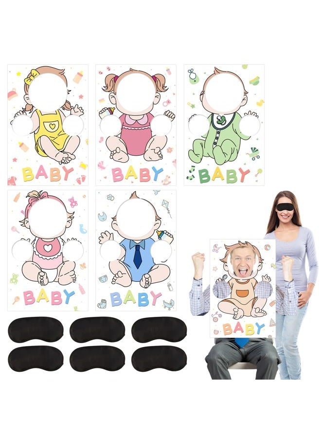 OBUSATT 6 Set Blindfolded Baby Shower Games Kit Feed Me Baby Shower Games Fun Gender Reveal Game Funny Bridal Party Activities Includes 6 Game Boards 6 Blindfolds for Gender Reveal Party Favor Supplies - Image 1