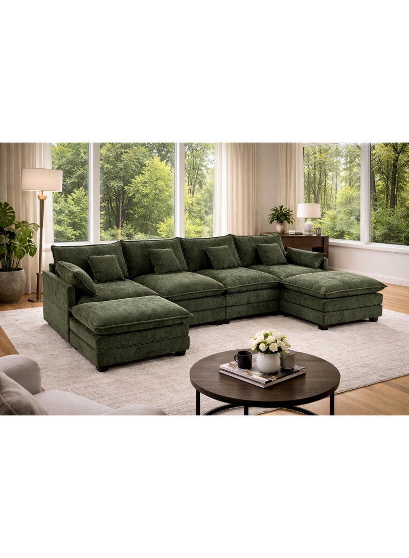 Modern Green U Shape Sectional Sofa Large Comfortable Fabric Living Room Corner Couch Set - Image 1