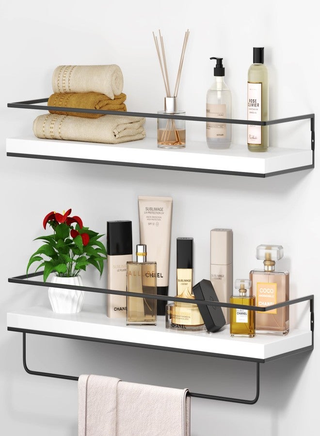 Shario Floating Shelves - Set of 2, Wall Mounted Hanging Shelves with Golden Towel Rack, Decorative Storage Shelves for Bathroom, Kitchen, Living Room & Bedroom - Image 1