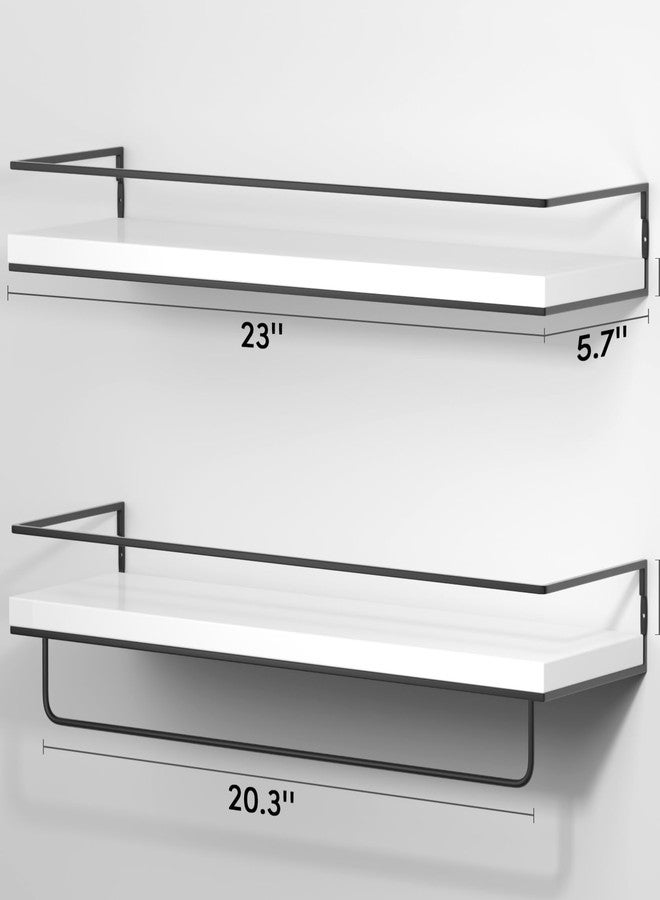 Shario Floating Shelves - Set of 2, Wall Mounted Hanging Shelves with Golden Towel Rack, Decorative Storage Shelves for Bathroom, Kitchen, Living Room & Bedroom - Image 4