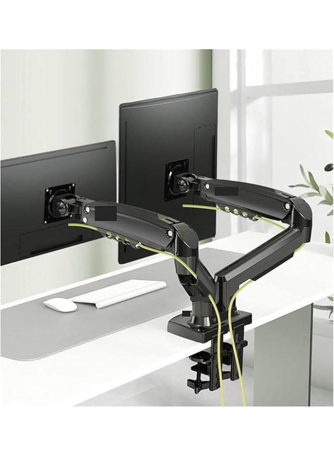 حامل شاشة مزدوج بذراع نابض غاز مع تدوير 360 درجة – مناسب لشاشات 17-27 بوصة، مع منفذ USB 3.2، تثبيت على سطح المكتب - Image 2