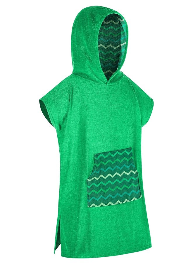 MissShorthair Towel Poncho for Kids, Hooded Beach Towel for Girl&Boy, Surf Poncho Swim Changing Robe Microfiber Bath Towel 7-10 Years Green - Image 1