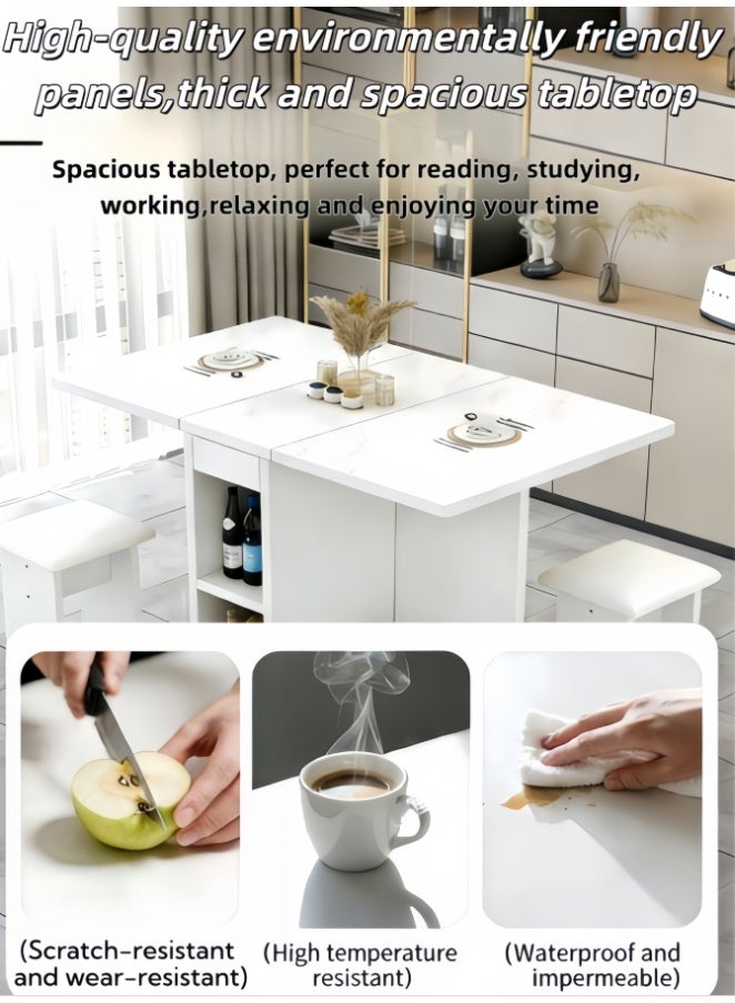 Multifunctional Folding Dining Table for Small Apartments, Space-Saving Drop-Leaf Table for Kitchen Living Room Balcony, Heavy Duty MDF Board with Smooth Edge, Easy to Clean, Ideal for Middle East Family Daily Use (A146-WH) - Image 4