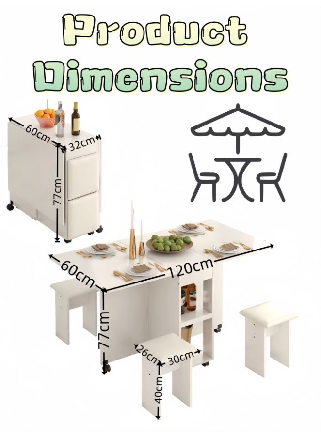 Multifunctional Folding Dining Table for Small Apartments, Space-Saving Drop-Leaf Table for Kitchen Living Room Balcony, Heavy Duty MDF Board with Smooth Edge, Easy to Clean, Ideal for Middle East Family Daily Use (A146-WH) - Image 3