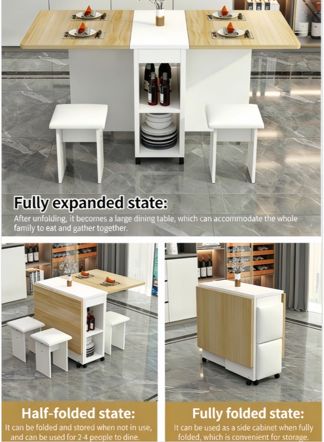 Multifunctional Folding Dining Table for Small Apartments, Space-Saving Drop-Leaf Table for Kitchen Living Room Balcony, Heavy Duty MDF Board with Smooth Edge, Easy to Clean, Ideal for Middle East Family Daily Use (A146-WH) - Image 2
