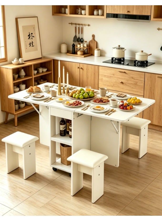 Multifunctional Folding Dining Table for Small Apartments, Space-Saving Drop-Leaf Table for Kitchen Living Room Balcony, Heavy Duty MDF Board with Smooth Edge, Easy to Clean, Ideal for Middle East Family Daily Use (A146-WH) - Image 1